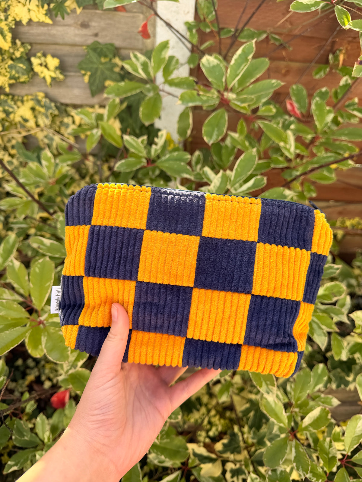 Mustard and Navy Checkerboard Large Pouch | ARCHIVE SALE