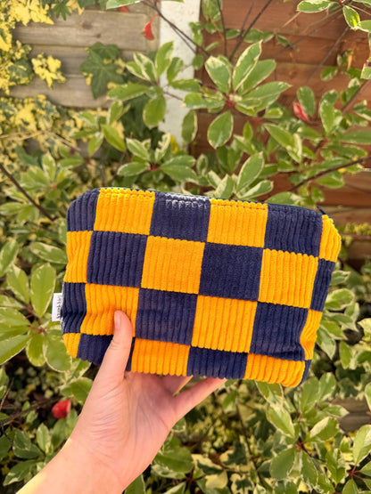 Mustard and Navy Checkerboard Large Pouch | ARCHIVE SALE