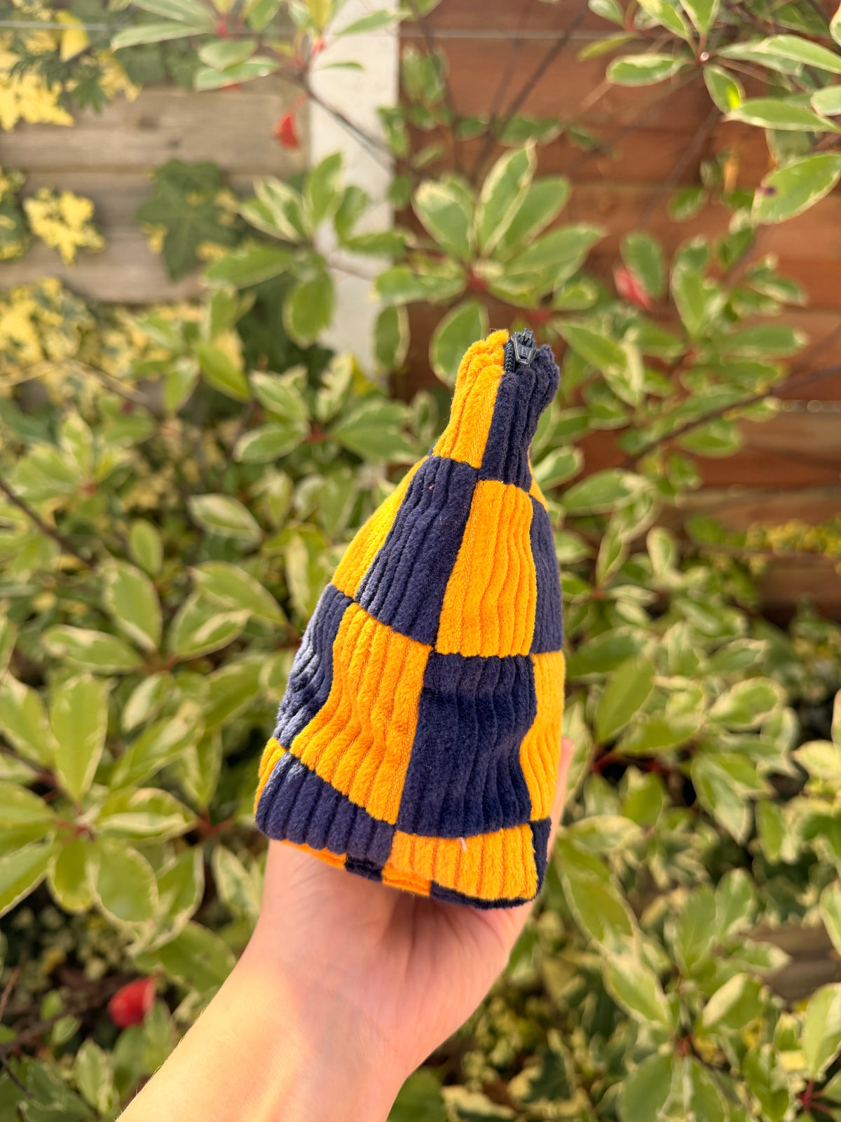 Mustard and Navy Checkerboard Large Pouch | ARCHIVE SALE