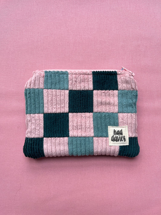 Pink, Seafoam & Navy Checkerboard Patchwork Coin Purse | Limited Edition