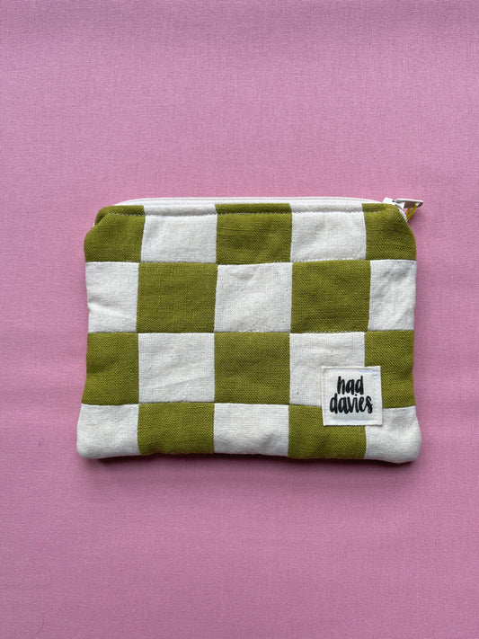 Green & Cream Checkerboard Patchwork Coin Purse | Limited Edition