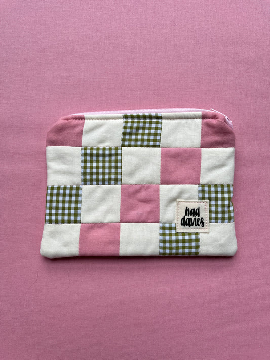 Olive Gingham, Pink & Cream Checkerboard Patchwork Coin Purse | Limited Edition