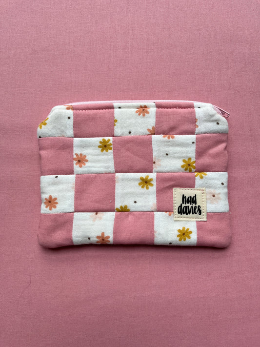 Floral & Pink Checkerboard Patchwork Coin Purse | Limited Edition