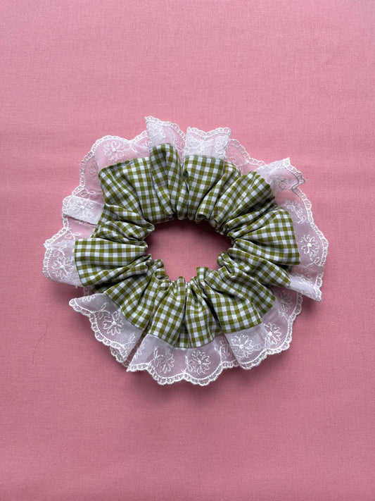 Olive Gingham | Trimmed Scrunchie