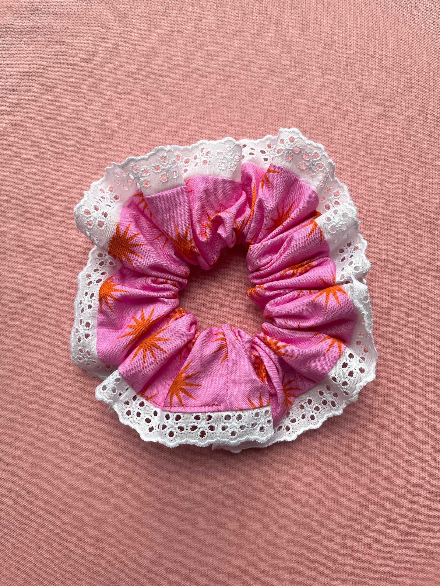 Pink & Orange Star Print | Trimmed Scrunchie