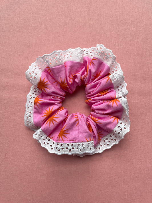 Pink & Orange Star Print | Trimmed Scrunchie