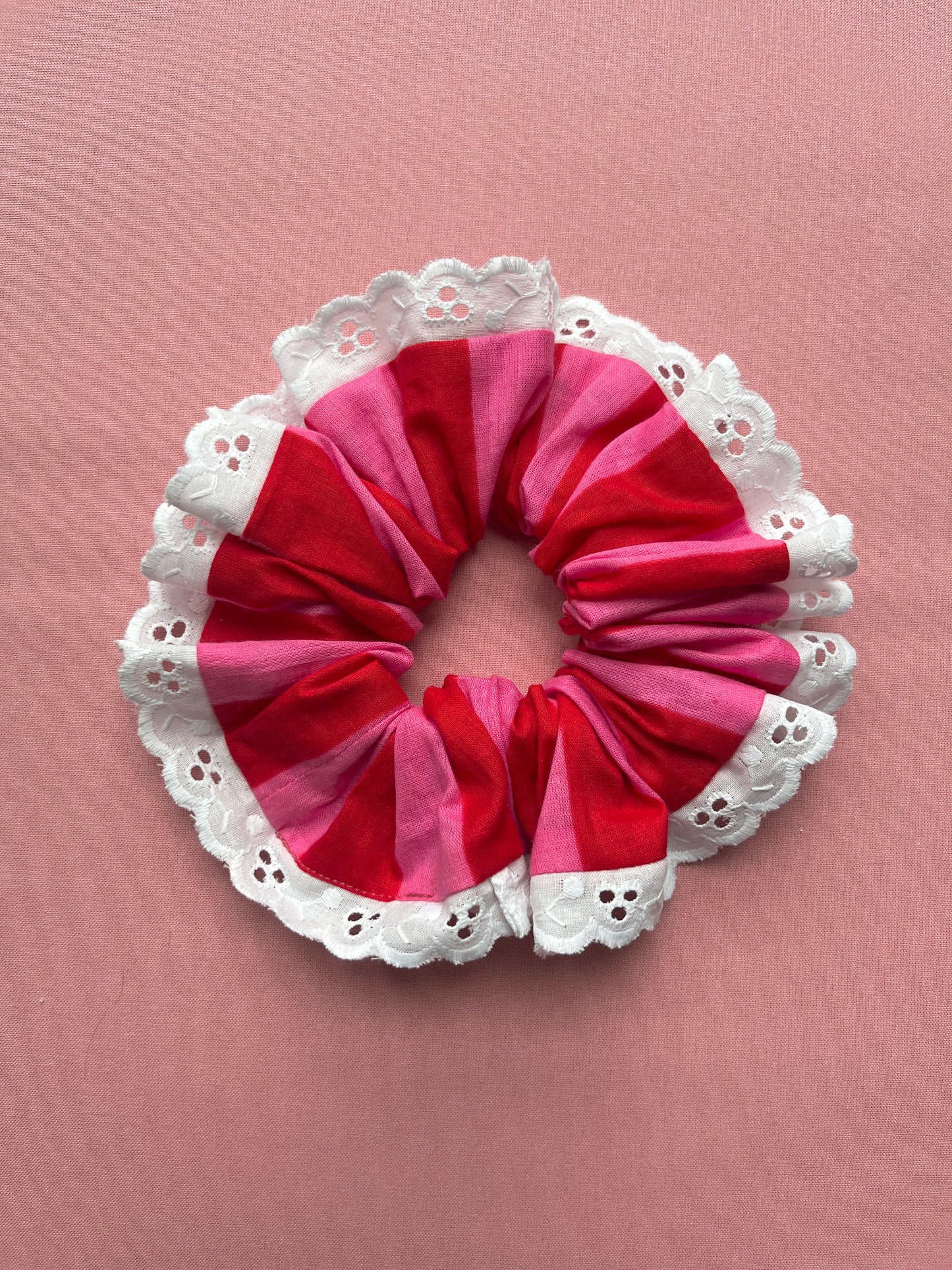 Pink & Red Stripy | Trimmed Scrunchie