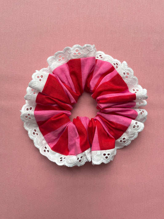 Pink & Red Stripy | Trimmed Scrunchie