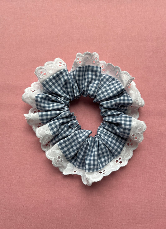 Blue Gingham | Trimmed Scrunchie