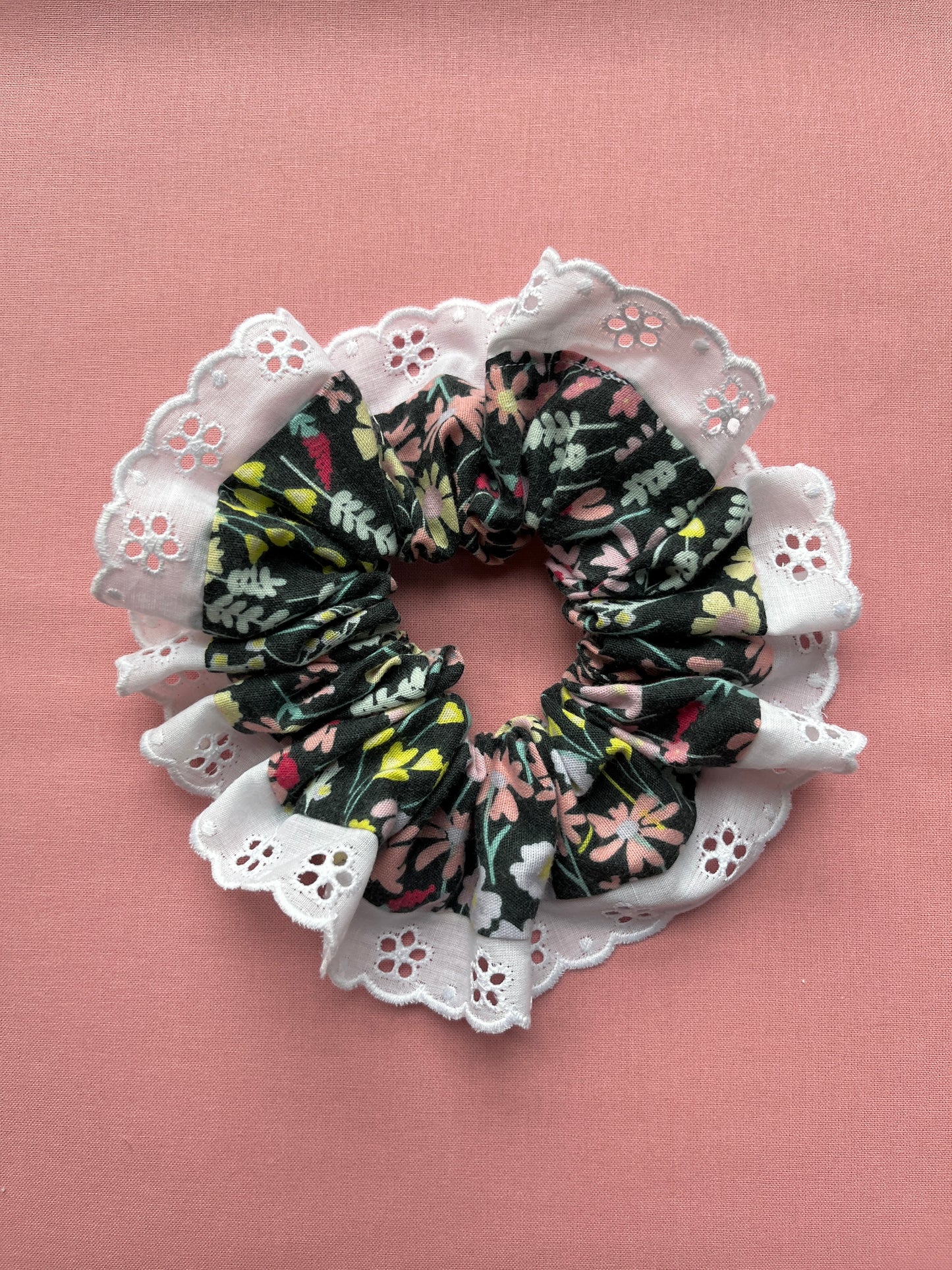 Black Floral | Trimmed Scrunchie