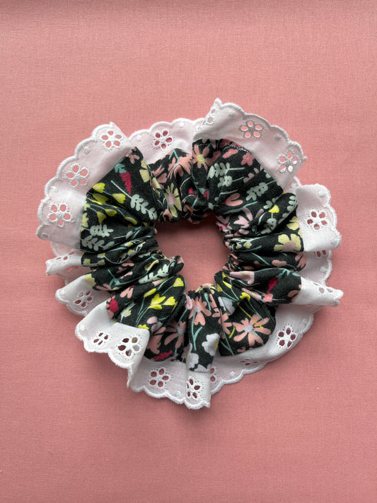 Black Floral | Trimmed Scrunchie