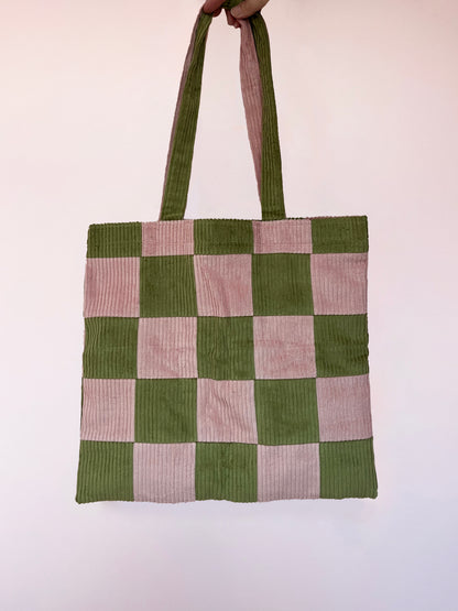 Pink & Green Checkerboard Tote Bag