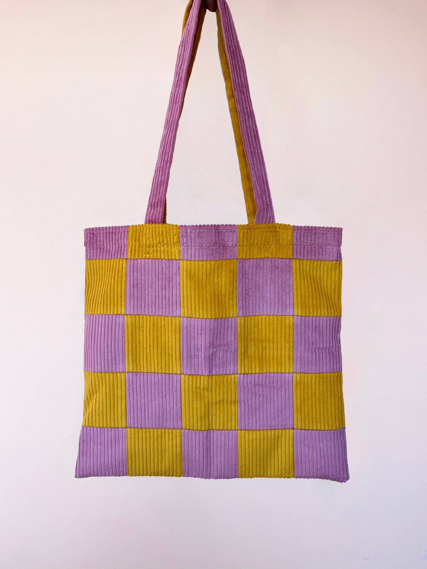 Mustard & Dusty Pink Checkerboard Tote Bag