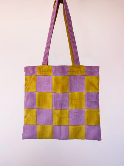 Mustard & Dusty Pink Checkerboard Tote Bag