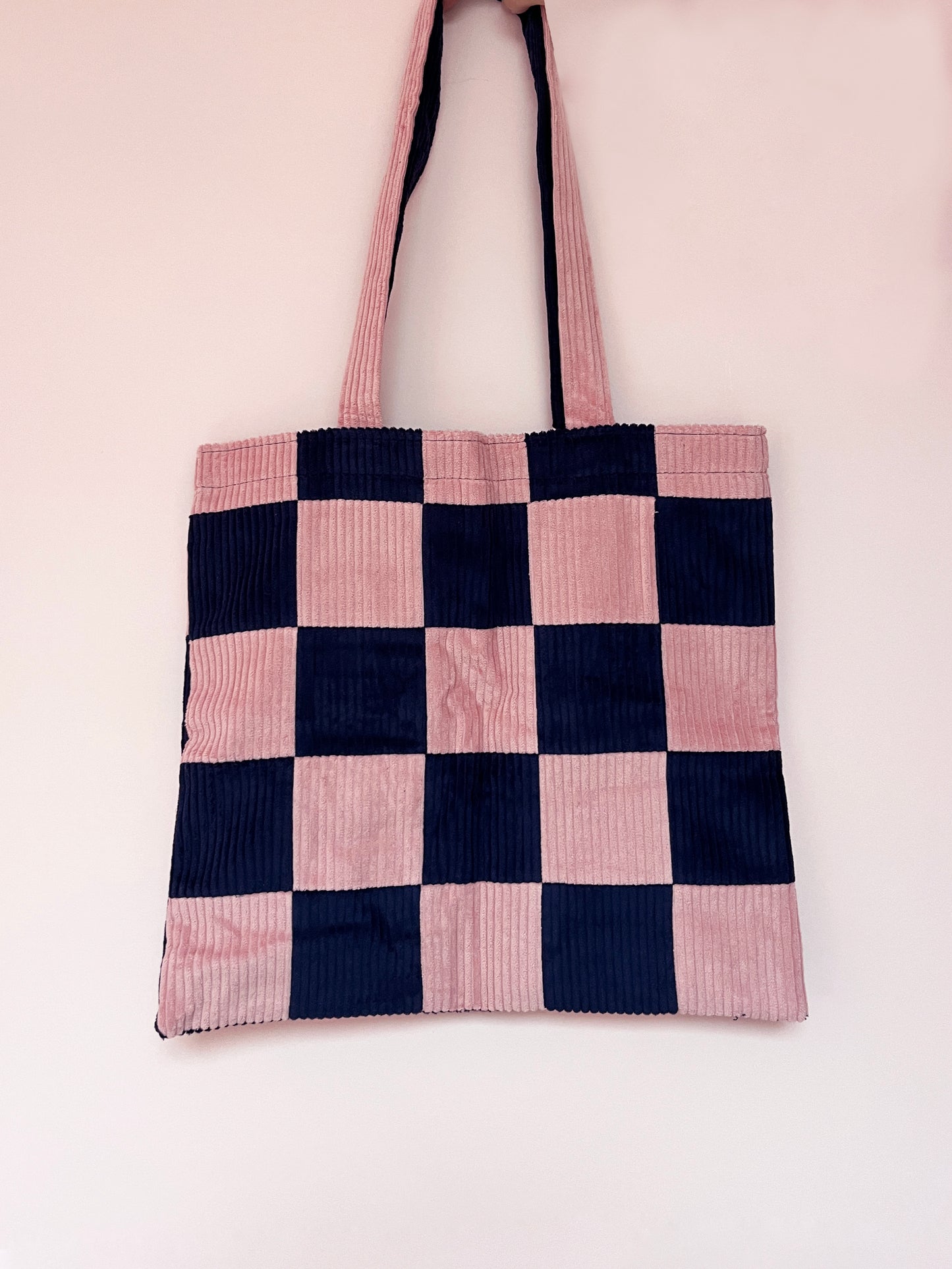 Pink & Navy Checkerboard Tote Bag