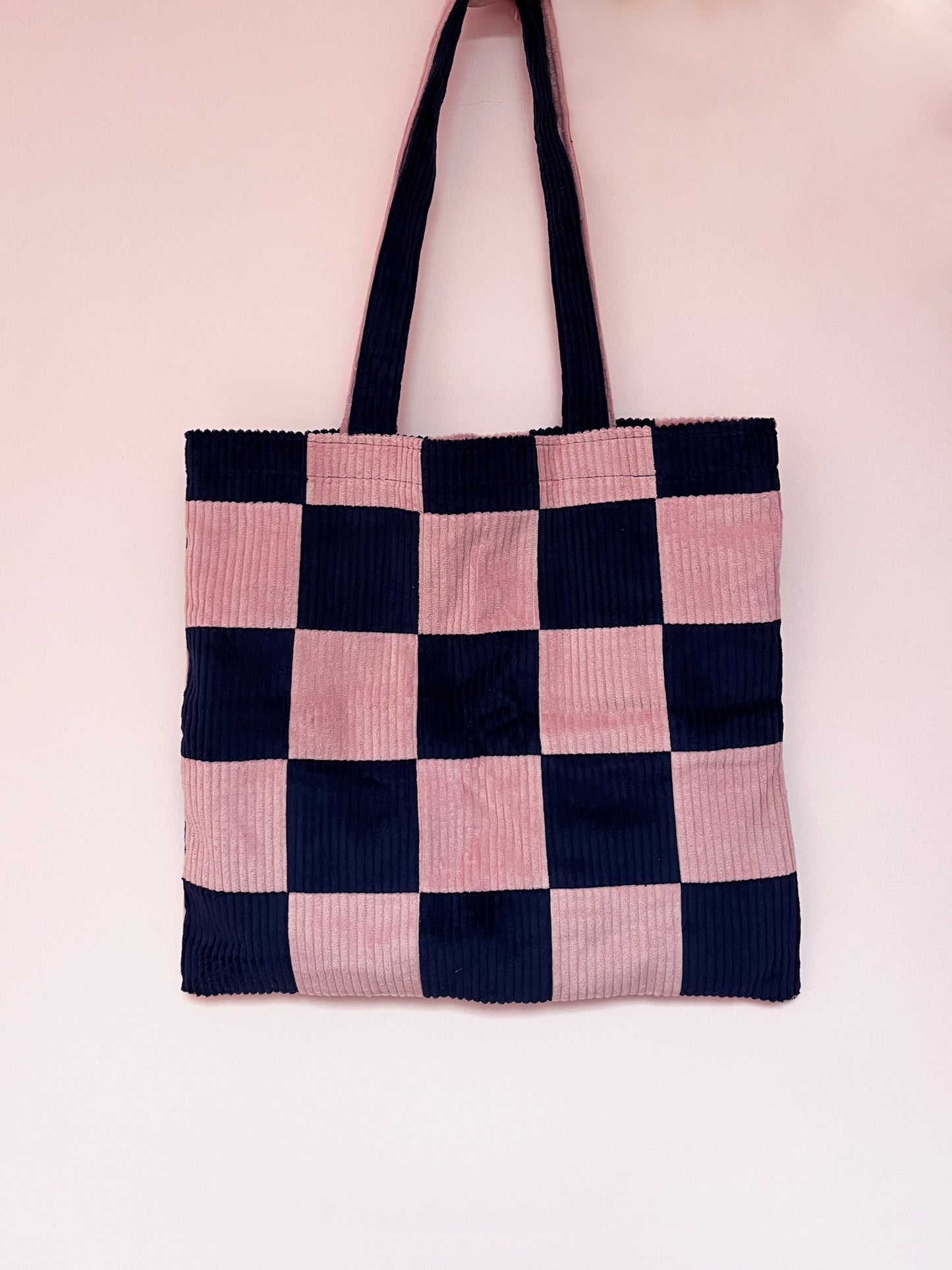 Pink & Navy Checkerboard Tote Bag