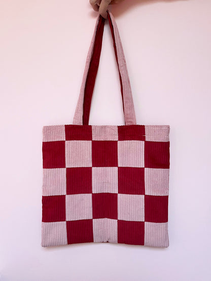 Pink & Red Checkerboard Tote Bag