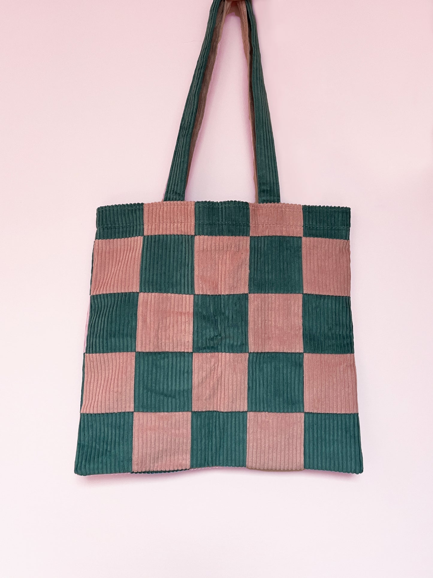 Pink & Seafoam Checkerboard Tote Bag