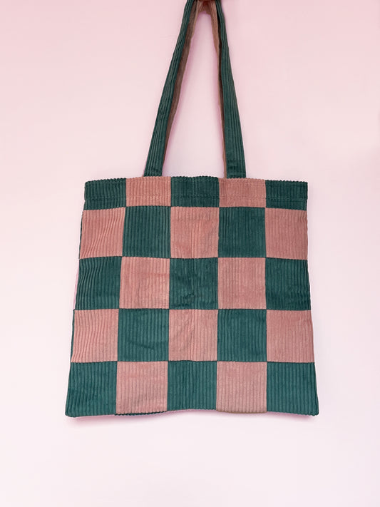 Pink & Seafoam Checkerboard Tote Bag