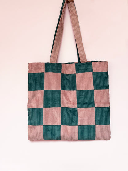 Pink & Seafoam Checkerboard Tote Bag