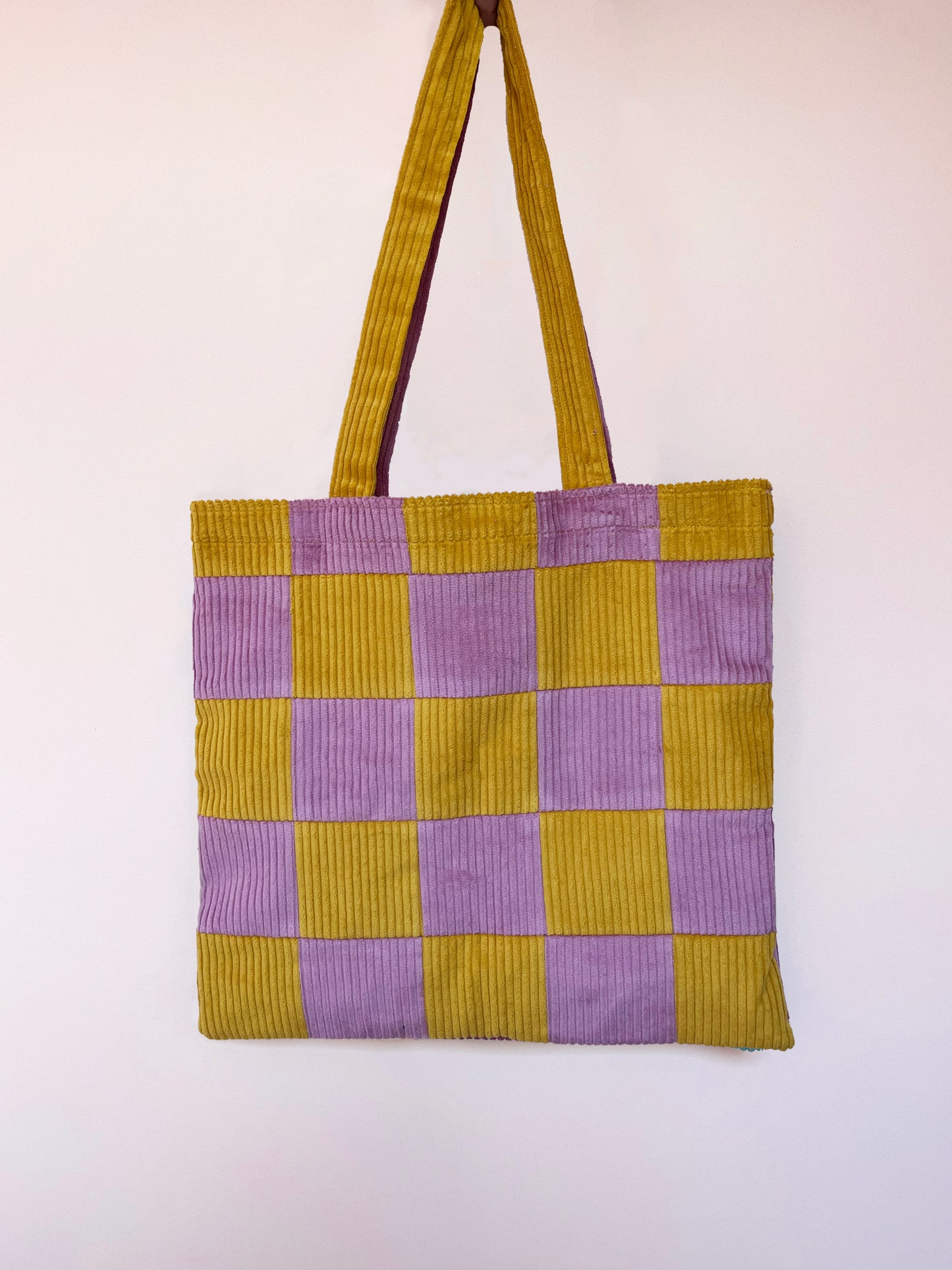 Mustard & Dusty Pink Checkerboard Tote Bag