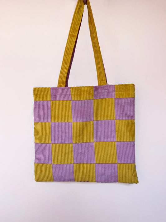 Mustard & Dusty Pink Checkerboard Tote Bag